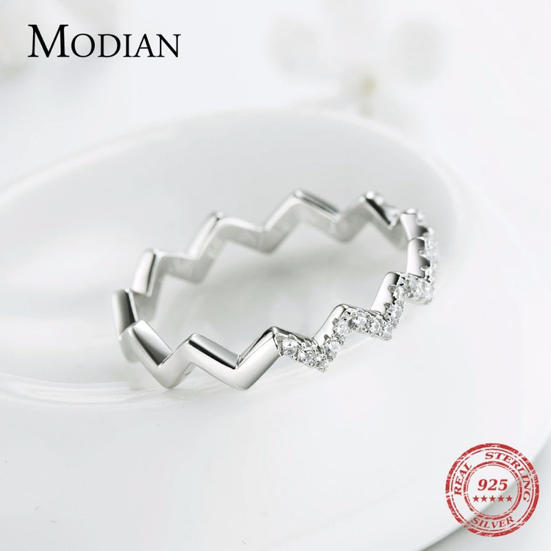 MODIAN 100% Silver Rings for Women Real 925 Soild Silver Jewelry Unique Irregular Line Finger Rings Anniversary Jewelry