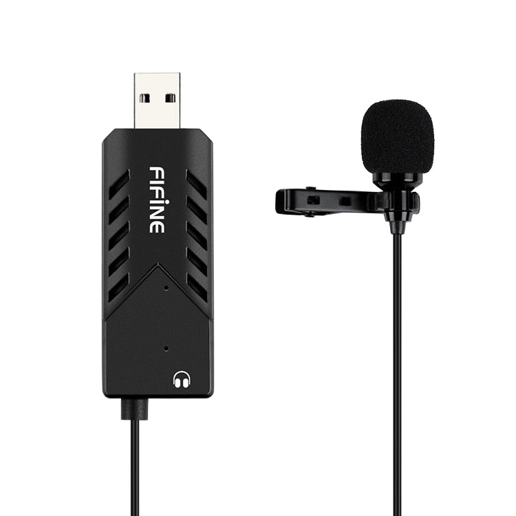 FIFINE Lavalier  Clip-on Cardioid Condenser Computer mic plug and play USB Microphone With Sound Card for PC and Mac -K053