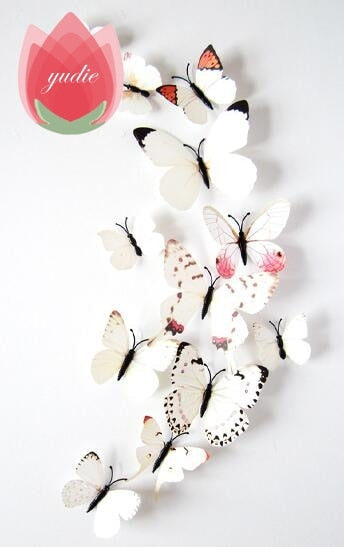 12Pcs DIY Lifelike 3D Multicolor Butterfly Magnet Fridge Magnet Wall Stickers Kids Baby Rooms Kitchen Home Decoration Free Glue