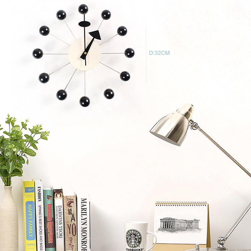 Quiet Round Ball Wood Wall Clock Home Decor Modern Design 3D Clocks for Living Room Decoration Accessories with Import Movement