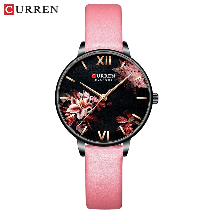 CURREN Women Quartz Watches Elegant Charming Wristwatch for Ladies Stianless Steel Mesh Band Flower Clock Female