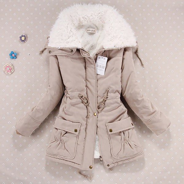 Women Winter Jacket Thicken Hooded Long Down Jacket Women Coat Slim Fit Hair Collar Cotton-Padded Clothes Coat Women Down Coats