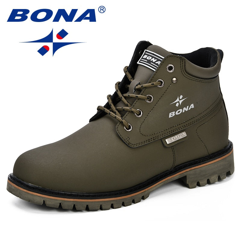 BONA Spring &amp; Autumn Men Boots Split Leather Men Casual Fahsion Ankle Boots Outdoor Comfortable Men Leather Boots For Men Shoes