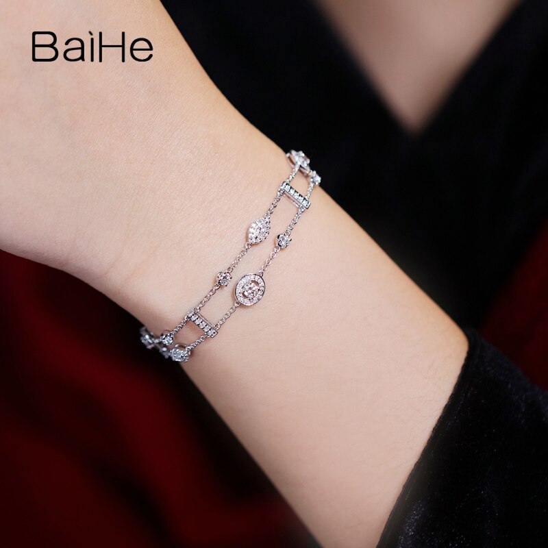 BAIHE Solid 18K White Gold Luxury 1.8ct H/SI Natural Diamond Bracelet Women Gift Trendy Wedding Fine Jewelry pulseras браслеты