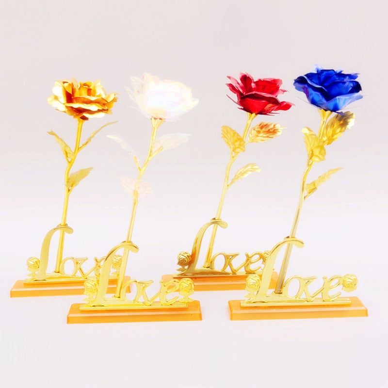 YO CHO Artificial Flowers 24k Gold Rose with Box New Year Valentine\x27s Day Gift/Present Foil Flowers Home Decor Fake Roses