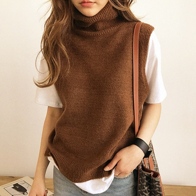 FRSEUCAG Best selling new women&#39;s knitted high-neck vest loose comfortable cashmere sweater sleeveless sweater women&#39;s pullover