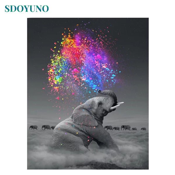 SDOYUNO Oil Painting By Numbers Elephant Animals DIY 60x75cm Frameless Home Decor Digital Painting on canvas For Unique Gift