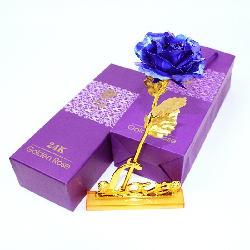 YO CHO Artificial Flowers 24k Gold Rose with Box New Year Valentine\x27s Day Gift/Present Foil Flowers Home Decor Fake Roses