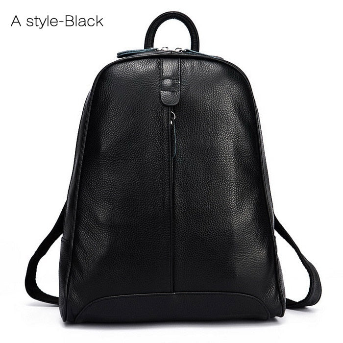 100% Full Grain Genuine Cow Leather White Black Beige Pink Yellow Black Women Backpacks Ladies Schoolbag Teenagers Cowhide Bag