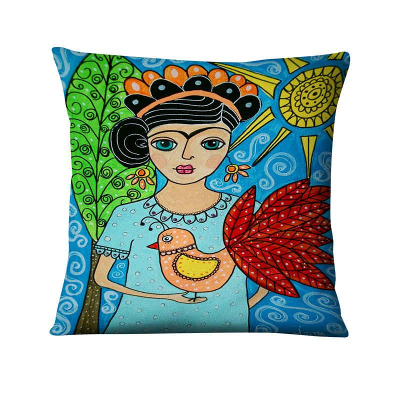 home Pillow Decoration Mexican Girl Painting Cushion Decorative Pillow Home Decor Almofadas Decorativas Para Sofa Throw Pillow