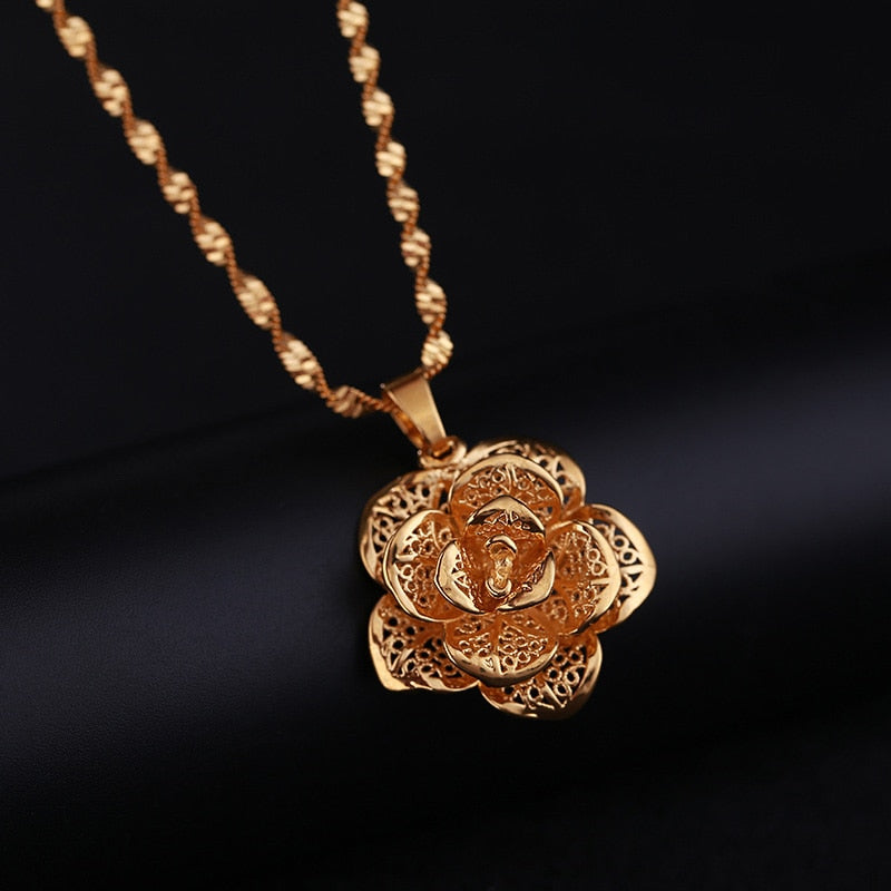 Hollow Flower Statement Necklaces Pendants Chokers Woman Collar Water Wave Chain Yellow Gold Color Filled Chunky Jewelry