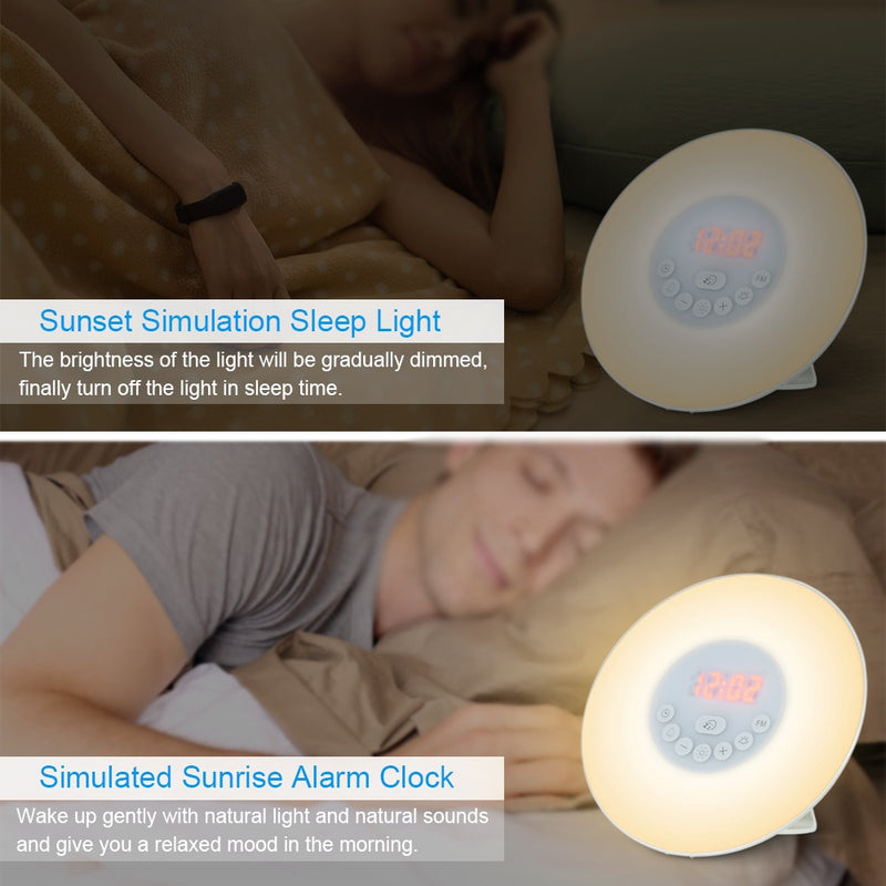 Wake Up Light Alarm Clock Sunrise/Sunset Simulation Digital Clock Touch Control Table Clock with FM Radio Snooze Function