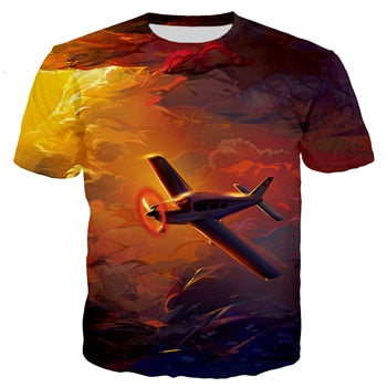 PLstar Cosmos Brand clothing 2018 summer New Fashion 3d t-shirt Blue sky and airplane Print T shirts Mens Womens Casual t shirt