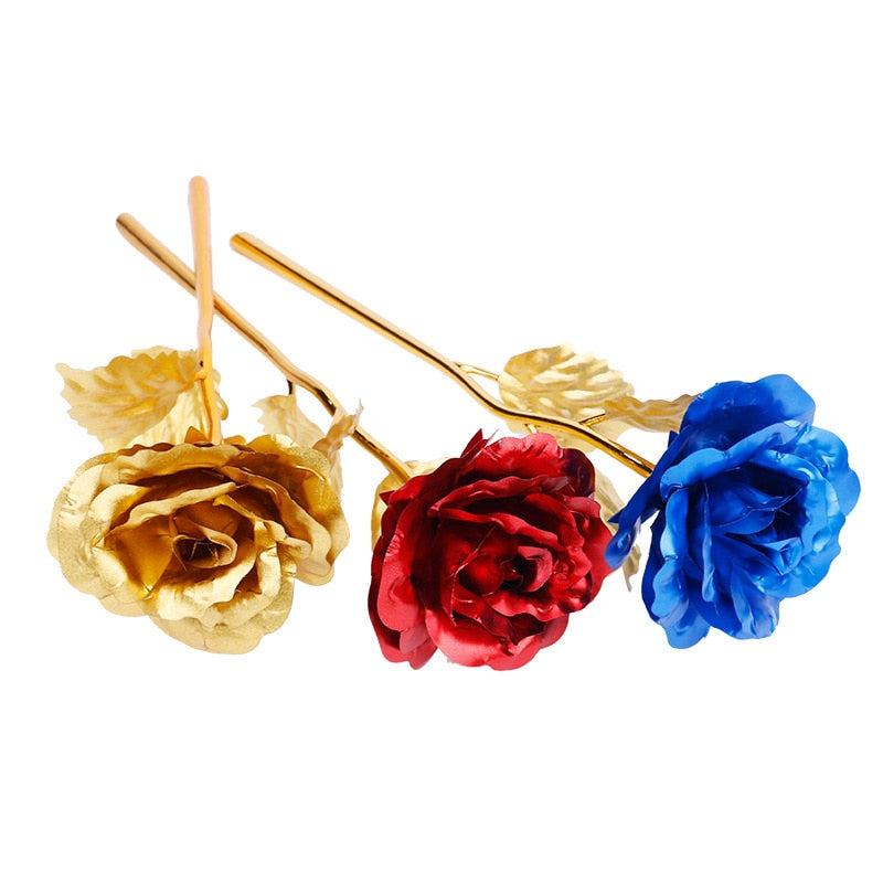 YO CHO Artificial Flowers 24k Gold Rose with Box New Year Valentine\x27s Day Gift/Present Foil Flowers Home Decor Fake Roses