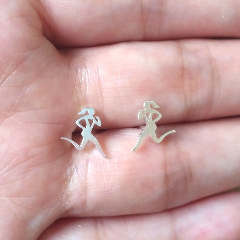 Personality Running Girl Stud Earrings For Women 2019 Brief Tiny Mini Boby Outline Earrings Femme Bijoux