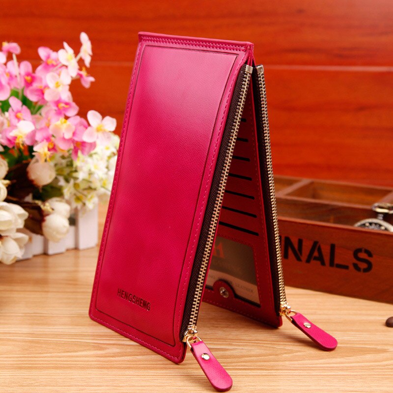 New hot sale fashion high capacity womens wallets solid color zipper clutch women&