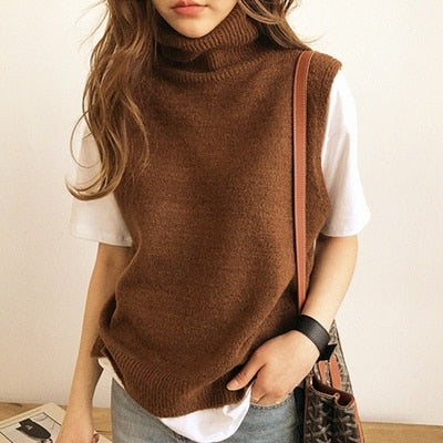 FRSEUCAG Best selling new women&#39;s knitted high-neck vest loose comfortable cashmere sweater sleeveless sweater women&#39;s pullover