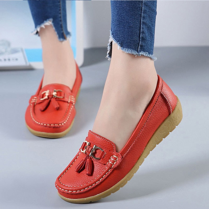 Women Flats Ballet Shoes Cut Out Leather Breathable Moccasins Women Boat Shoes Ballerina Ladies Casual Shoes