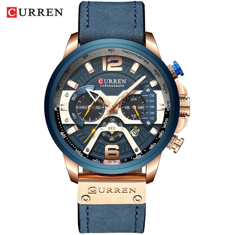 2021 CURREN Men Watches Top Brand Luxury Blue Leather Chronograph Sport Watch For Men Fashion Date Waterproof Clock Reloj Hombre