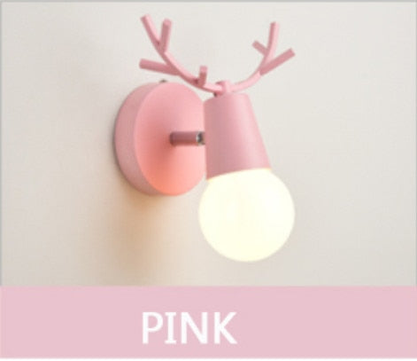 Nordic Adjustable LED Wall Lights Colorful Cartoon Deer Antlers Bedroom Reading Sconce Wall Mounted Children Room Lighting E27