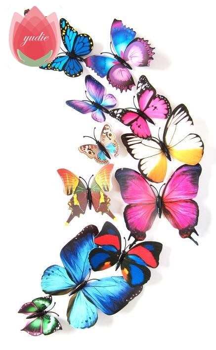 12Pcs DIY Lifelike 3D Multicolor Butterfly Magnet Fridge Magnet Wall Stickers Kids Baby Rooms Kitchen Home Decoration Free Glue