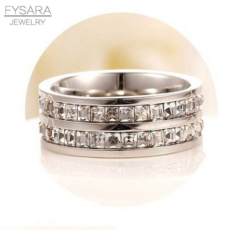 FYSARA Single Double Row Austrian Crystals Square Rings for Women Jewelry Titanuim Steel Rose Gold Zirconia Luxury Love Rings