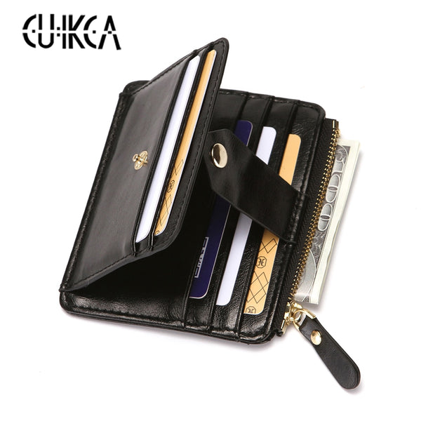 CUIKCA New Brand Unisex Women Men Wallet Business Credit Card Holder ID Cases Zipper Coins Hasp Leather Slim Wallet Purse