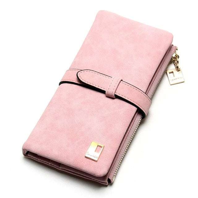 Cheaper!! New Fashion Women Wallets Drawstring Nubuck Leather Zipper Wallet Women&