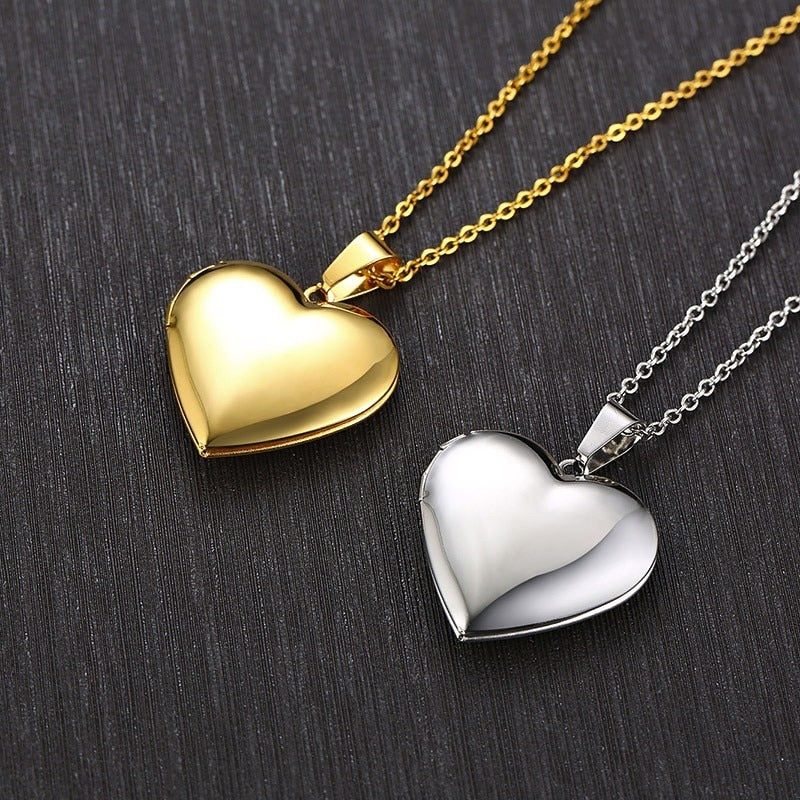 Vnox Light Heart Locket Pendants for Women Men Openable Photo Frame Glossy Stainless Steel Necklaces Family Love Collar