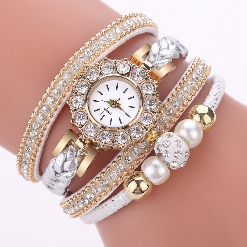 Luxury Gold Leather Watches For Women Pearls Dress Creative Watches Casual Women Bracelet Wristwatch Clock Gift Relogio Feminino