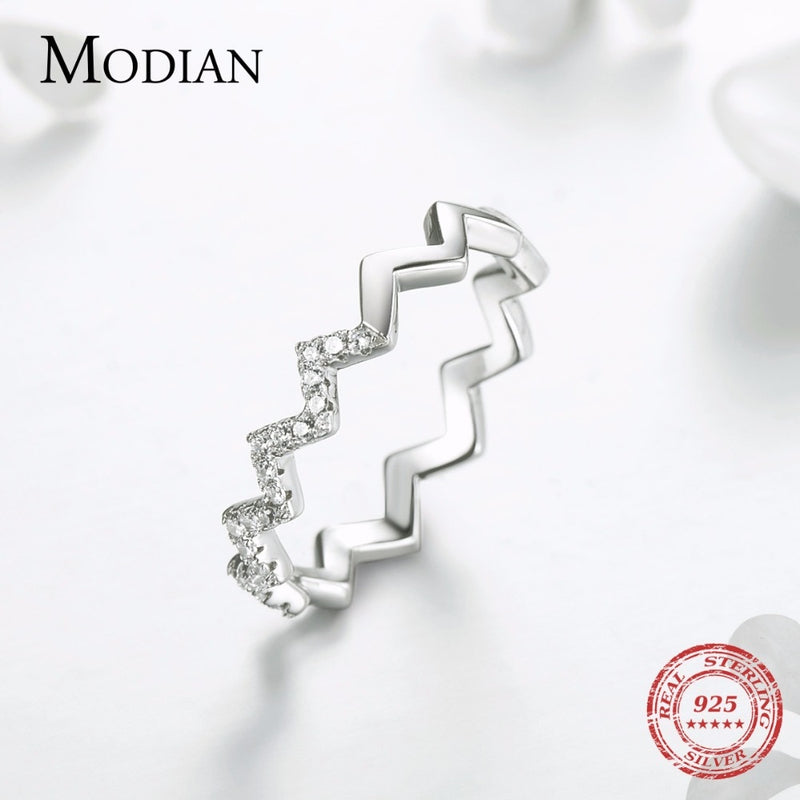 MODIAN 100% Silver Rings for Women Real 925 Soild Silver Jewelry Unique Irregular Line Finger Rings Anniversary Jewelry