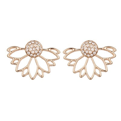 Fashion Personality Simple T Bar Earrings Hollow Lotus Earrings Gold Silver Plated Women Double Face Stud Earrings Jewelry