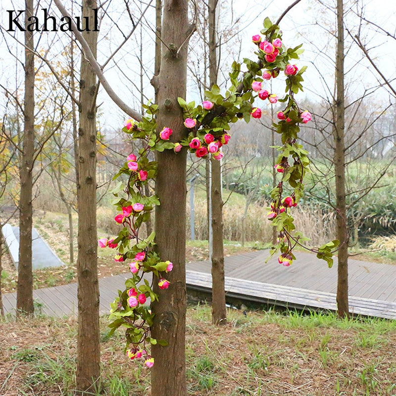 220cm long artificial rose flowers vine autumn cane backdrop decor silk fake rattan garland for wedding home hotel decoration