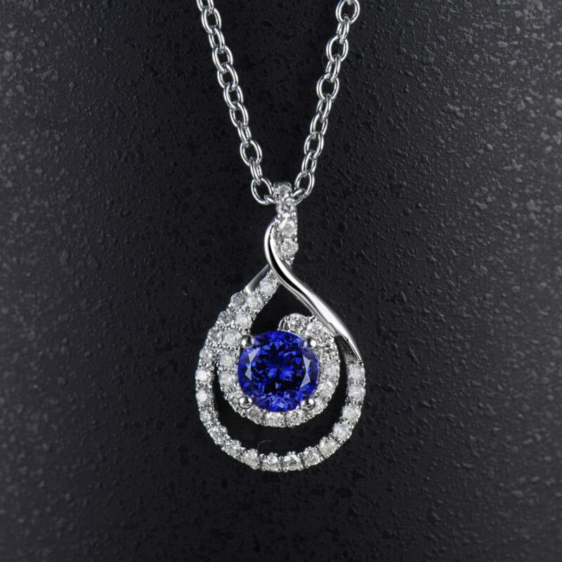 LANMI AAA Natural Tanzanite Pendants Round 5mm Natural Stone 18K White Gold Diamond Pendant Luxury Jewelry WP041B