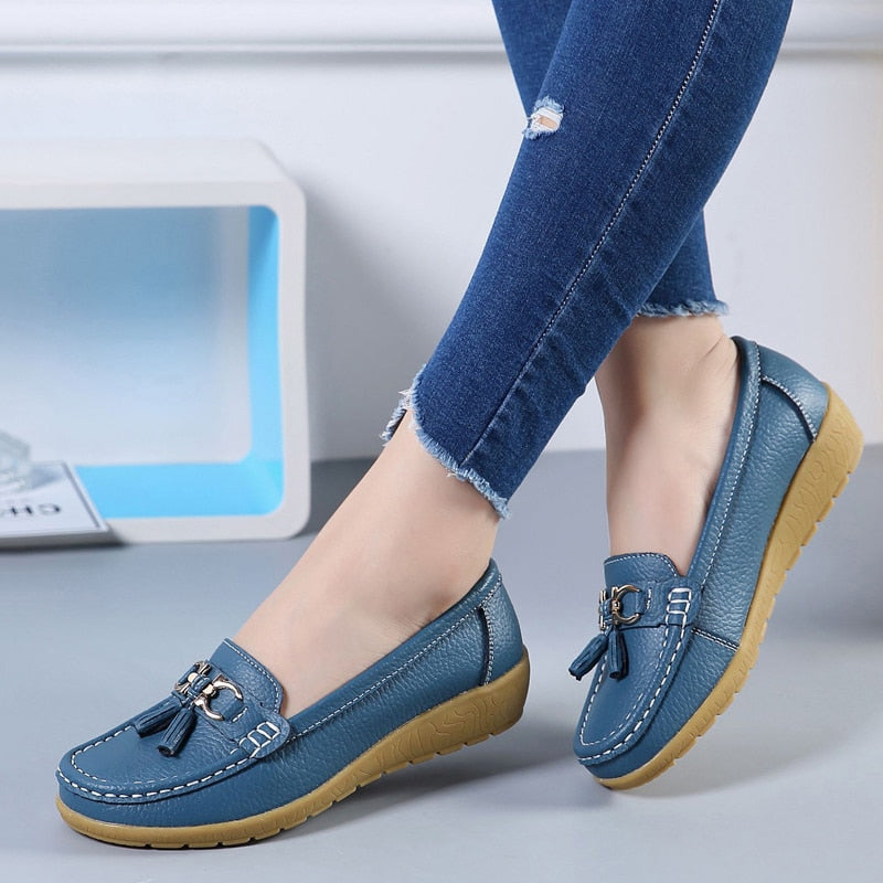 Women Flats Ballet Shoes Cut Out Leather Breathable Moccasins Women Boat Shoes Ballerina Ladies Casual Shoes