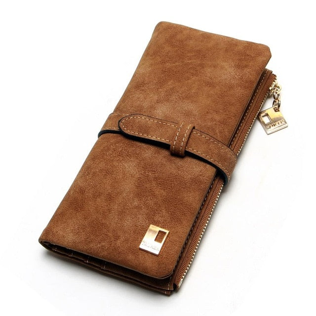 Cheaper!! New Fashion Women Wallets Drawstring Nubuck Leather Zipper Wallet Women&