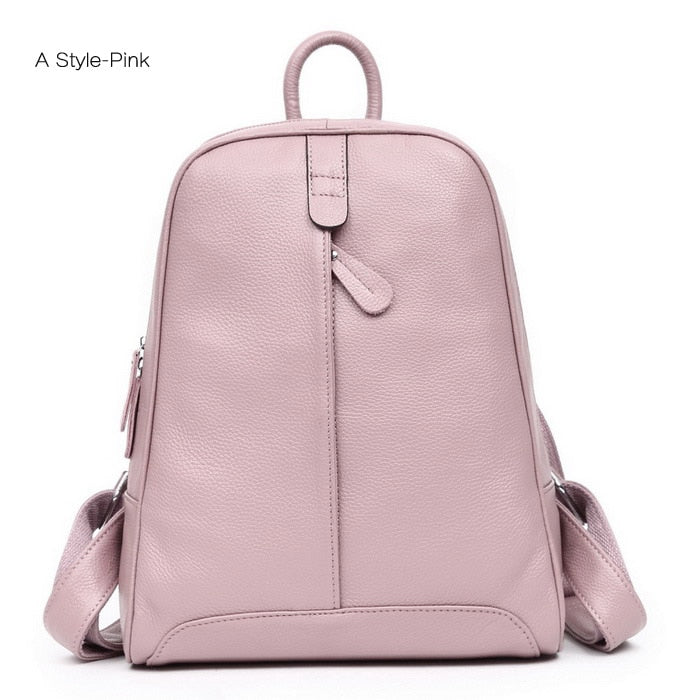 100% Full Grain Genuine Cow Leather White Black Beige Pink Yellow Black Women Backpacks Ladies Schoolbag Teenagers Cowhide Bag