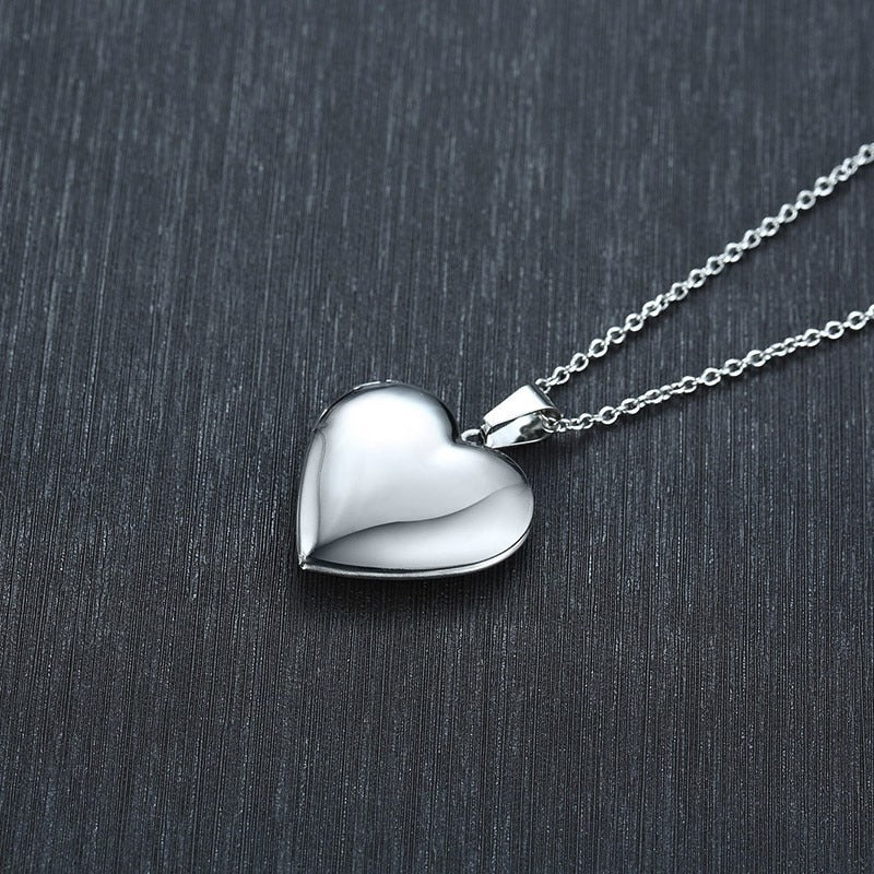 Vnox Light Heart Locket Pendants for Women Men Openable Photo Frame Glossy Stainless Steel Necklaces Family Love Collar