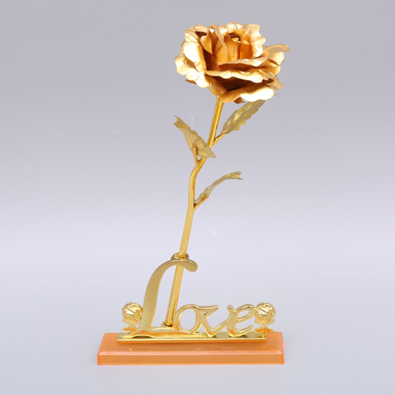 YO CHO Artificial Flowers 24k Gold Rose with Box New Year Valentine\x27s Day Gift/Present Foil Flowers Home Decor Fake Roses