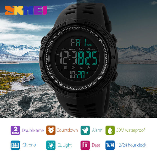 SKMEI Men Watches Sports Countdown Double Time Watch Alarm Chrono Digital Wristwatches Man Clock Waterproof Relogio Masculino