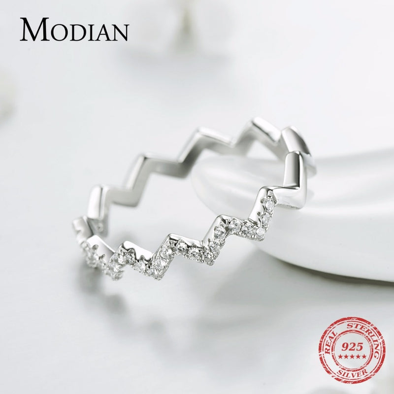 MODIAN 100% Silver Rings for Women Real 925 Soild Silver Jewelry Unique Irregular Line Finger Rings Anniversary Jewelry