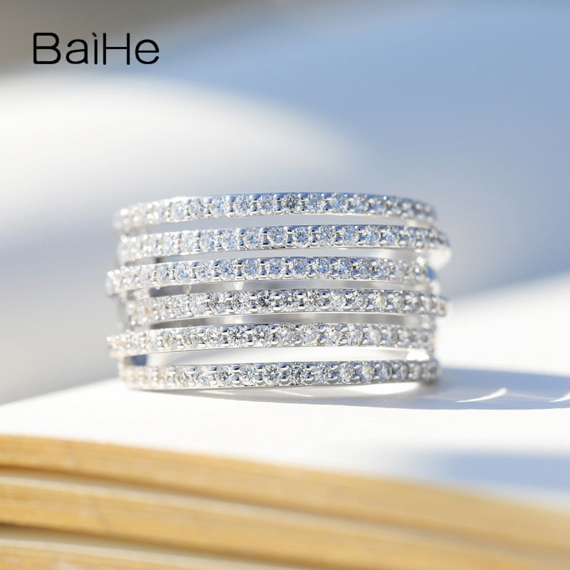 BAIHE Solid 14K White Gold 1ct H/SI Natural Diamond luxury Ring Women Men Trendy Fine Jewelry Making Anillo diamantes lujo