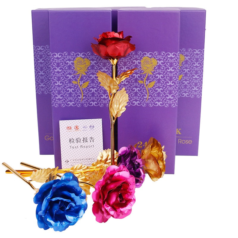 YO CHO Artificial Flowers 24k Gold Rose with Box New Year Valentine\x27s Day Gift/Present Foil Flowers Home Decor Fake Roses