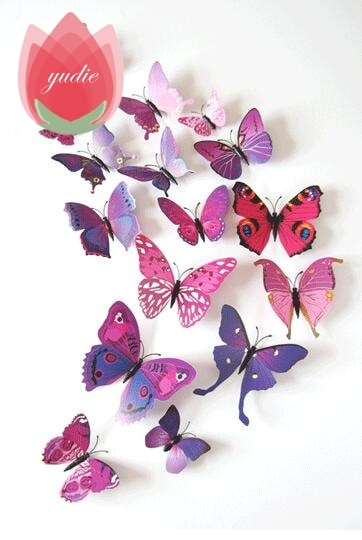 12Pcs DIY Lifelike 3D Multicolor Butterfly Magnet Fridge Magnet Wall Stickers Kids Baby Rooms Kitchen Home Decoration Free Glue