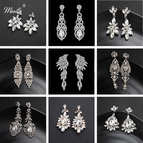 Miallo Fashion Austrian Crystal Alloy Bridal Long Earrings for Women Wedding Big Earrings for Bride Bridesmaids