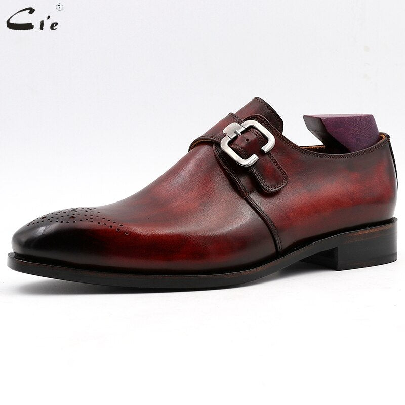 cie Square Plain Toe Full Grain Calf Leather Custom Blake Stitch Men's Handmade Dress  Monk Straps Office Shoe Men Elegant MS02