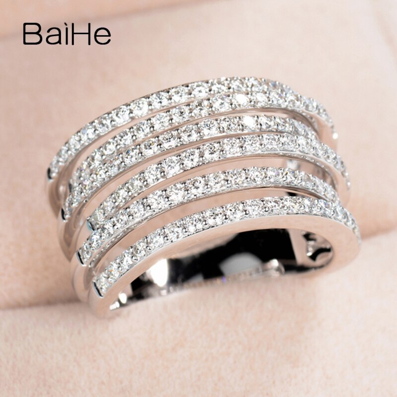 BAIHE Solid 14K White Gold 1ct H/SI Natural Diamond luxury Ring Women Men Trendy Fine Jewelry Making Anillo diamantes lujo