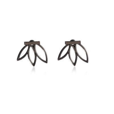 Fashion Personality Simple T Bar Earrings Hollow Lotus Earrings Gold Silver Plated Women Double Face Stud Earrings Jewelry