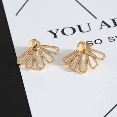 Fashion Personality Simple T Bar Earrings Hollow Lotus Earrings Gold Silver Plated Women Double Face Stud Earrings Jewelry