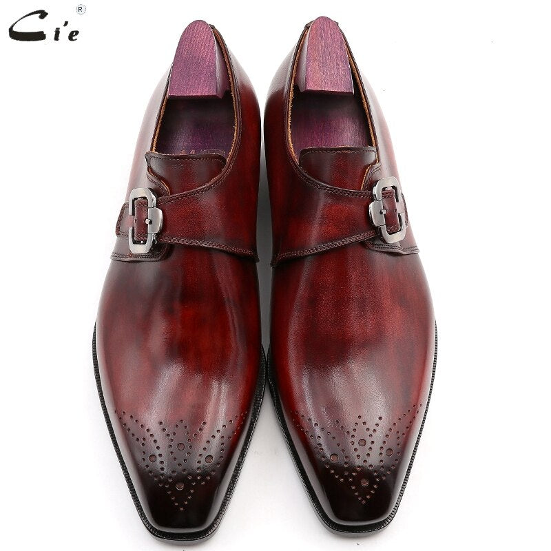 cie Square Plain Toe Full Grain Calf Leather Custom Blake Stitch Men's Handmade Dress  Monk Straps Office Shoe Men Elegant MS02